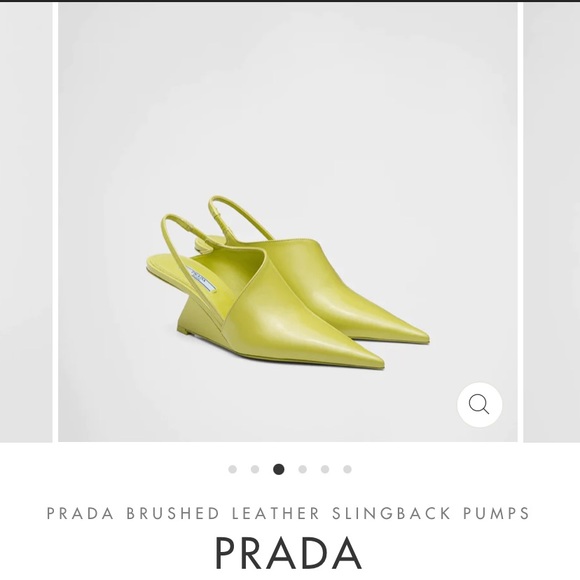 Prada brushed leather pointed toe triangle wedges 2022 new acid green - Picture 2 of 11